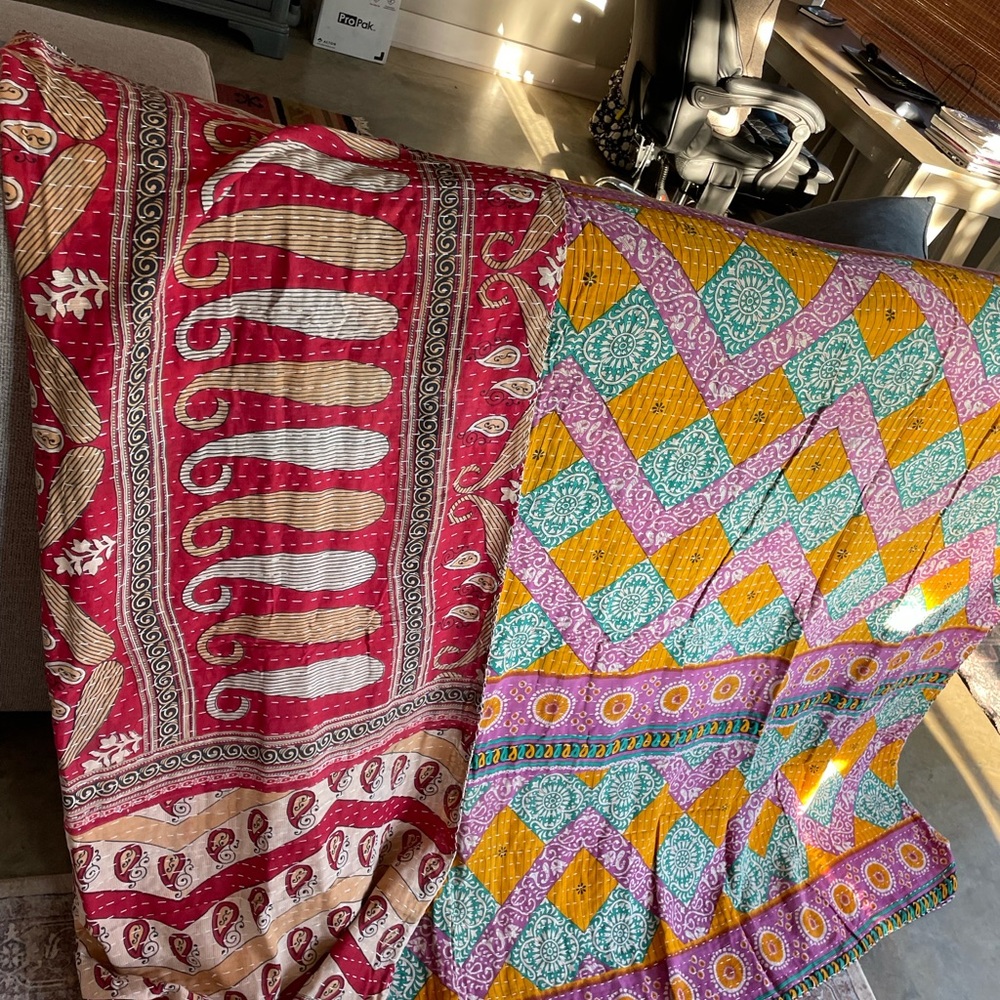 Twin 85x55 Kantha Handmade Quilt Boho Festival Hippie 100% Cotton Brand New - Picture 3 of 5
